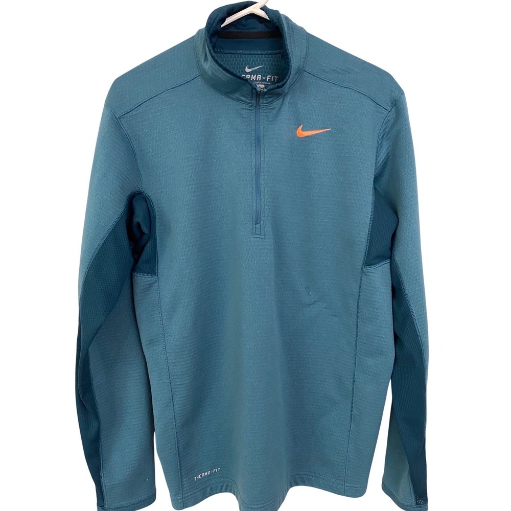 Nike Therma-FIT 1/4 Zip Pullover Mens Medium Teal Blue Orange Swoosh‎ Athletic